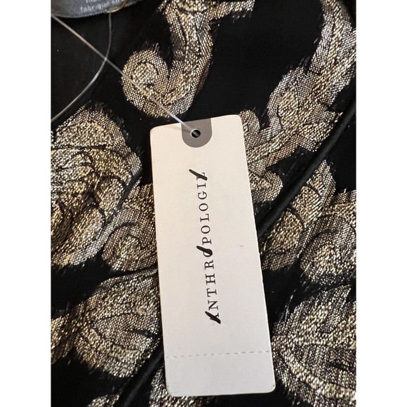 NWT Anthropologie Black Gold Metallic Foil Long Sleeve Ruffle Tunic Dress Sz XS - Picture 5 of 7